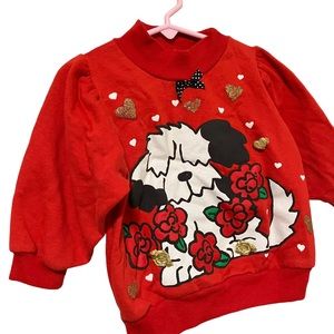 Vintage 90s Puppy Dog Roses Embellished Red Sweatshirt